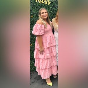 LOVESHACKFANCY X TARGET OFF THE SHOULDER PINK DRESS